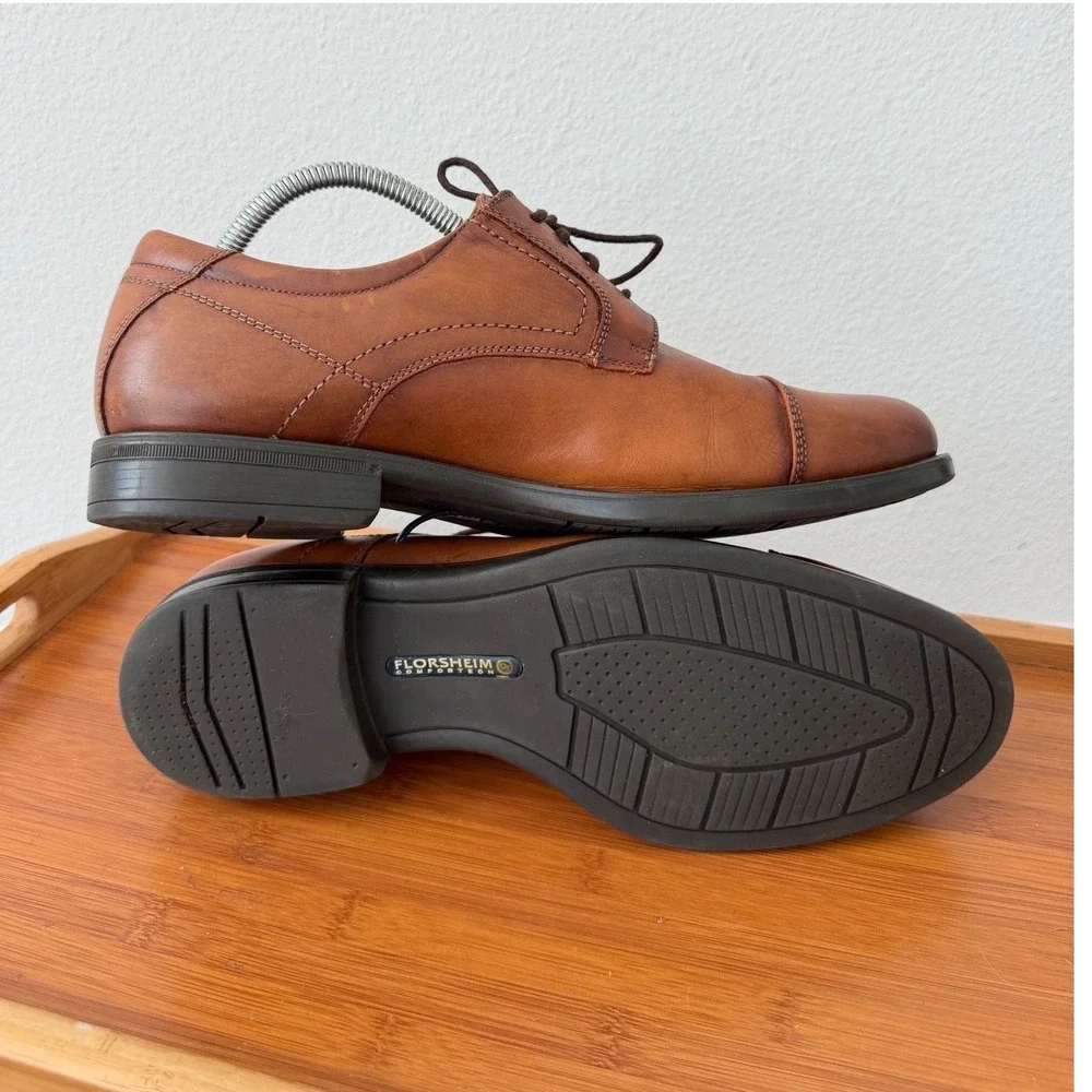 Florsheim Mens 11578-221 Cognac Brown Leather Cap Toe Comfortech Derby Shoes 11D